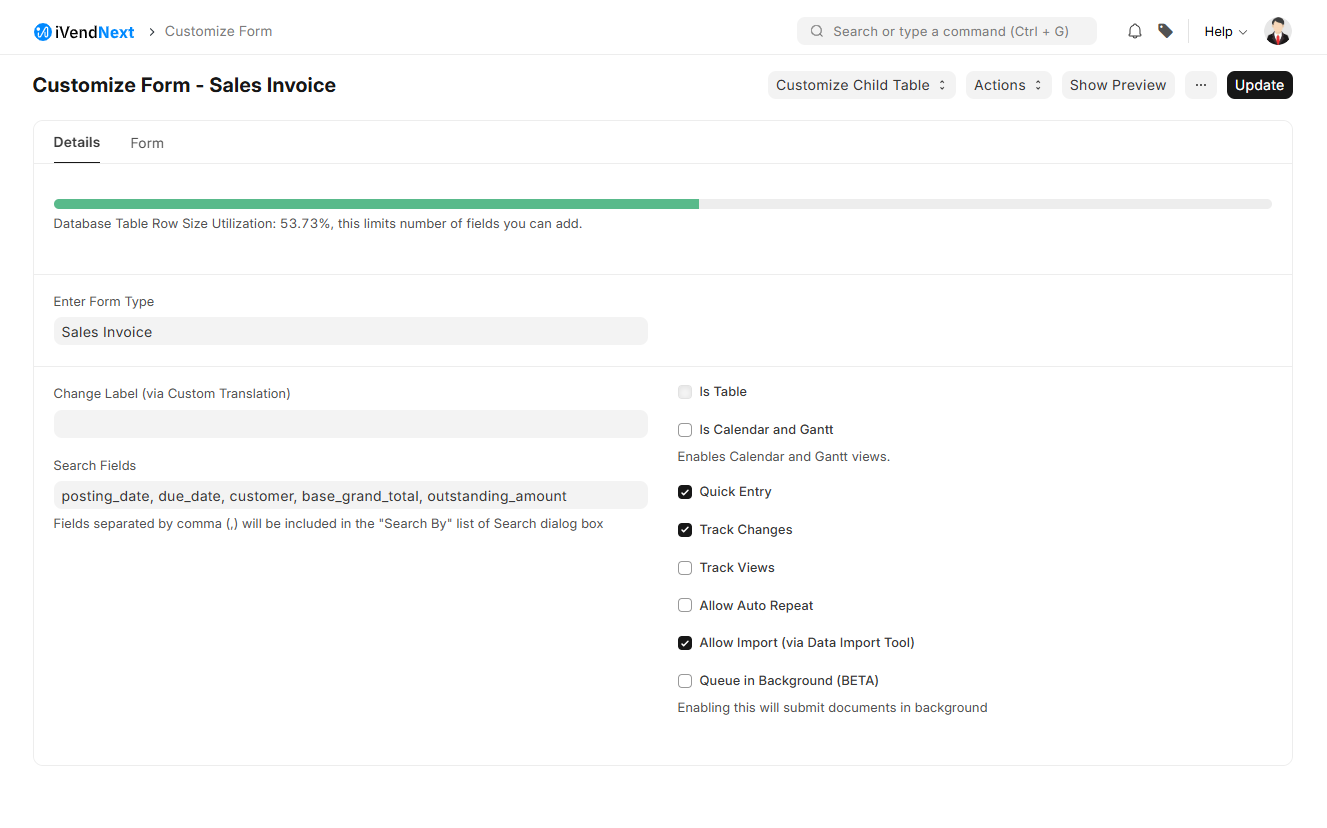 Customize Form - Sales Invoice